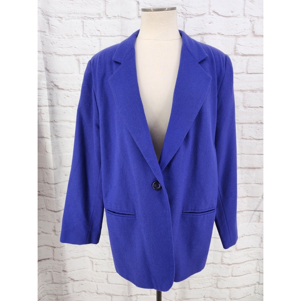 Sag Harbor Longline Wool Blazer Women 18 Blue Work Office Professional Retro 80s